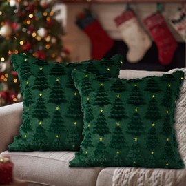 Lanpn Christmas 40x40 Throw Pillow Covers Set of 2, Winter Star Chrismas Tree Throw Pillow Cases Soft Plush Faux Fur Wool 16 x 16 Winter Cushion Cover for Indoor Home Bedroom Couch Sofa Decor (Green)