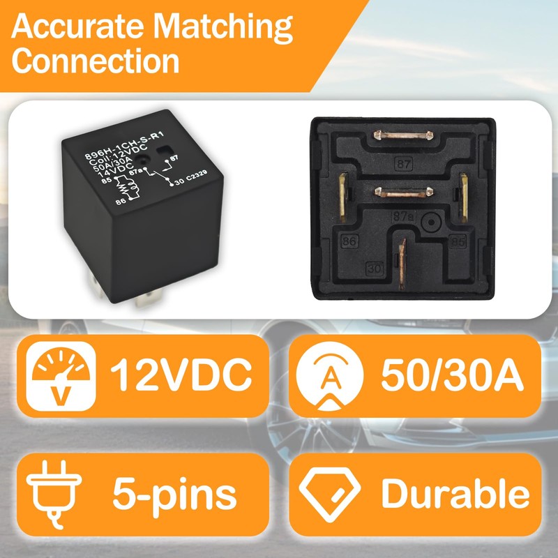 896H-1CH-S-R1 Automotive Relay (Pack of 2) - 12VDC 50AMP 5-Pin