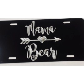 Diamond Etched Products Engraved Mama Bear Car Tag Diamond Etched Black Aluminum Metal License Plate