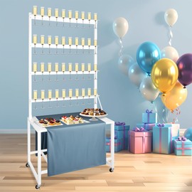 Neoaider Champagne Wall Holder for Party, 4 Tire Champagne Wall Holder Up to 40 Cups, Champagne Wall Stand with Storage Rack & 4 Swivel Casters with Brakes, Suitable for Wedding, Christmas, Party
