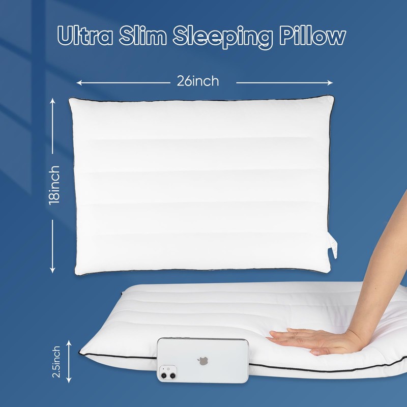 MINUPWELL 2 Packs Ultra Thin Pillows, Flat Pillows for Sleeping