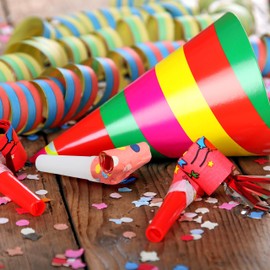 Relaxdays Party Flutes Set of 200, Children's Blow Trunks, Children's Birthday Party, Noise-Maker, Fancy Dress, Colourful