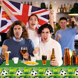 HONGP 2Pack Football Party Table Cloth,54x72in Football Party Tablecloth for Kids Boys Plastic Football Table Cover Party for World Cup European Cup Birthday Football Themed Party Decorations