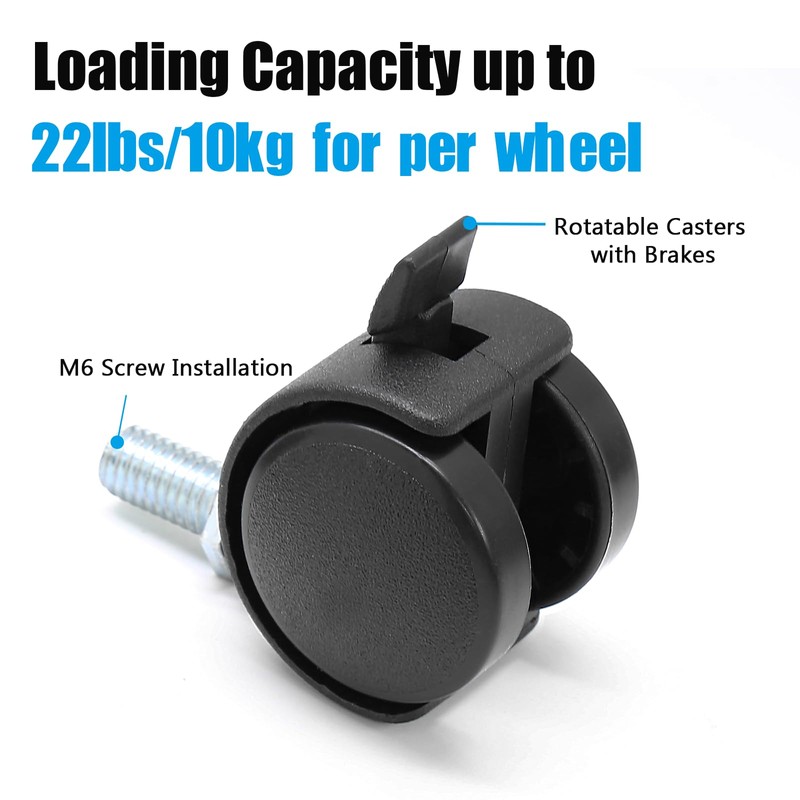 suiwotin 4pcs 1 Inch Swivel Caster Wheels, M8 Threaded Stem