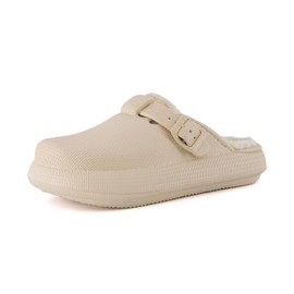 CUSHIONAIRE Women's Fable Recovery Clog with Faux Fur Lining and +Comfort, Khaki 10