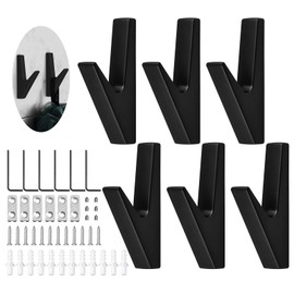 JINTANG Coat Hooks Black Matt, 6 Pieces Coat Hooks Acoustic Panels Black, Wall Hooks Acoustic Panels Coat Rack for Kitchens, Bathrooms, Foyers and Hallways