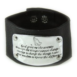 4031434 Serenity Prayer Leather Bracelet Wide Band God Grant Me AA One Day at A Time