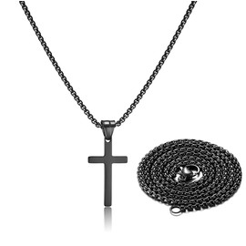 SKQIR Stainless Steel Cross Necklace for men,Black Cross Necklace for boys kids tiny Small Cross Pendant Necklace 16 inches Simple Jewelry thin cross chain for mens