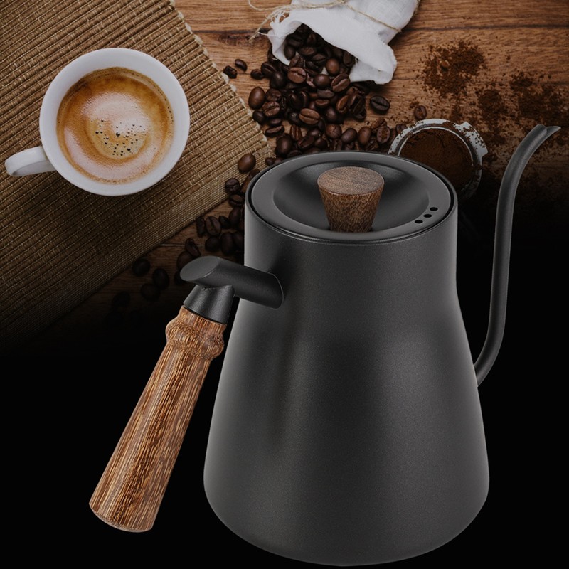 850ml Stainless Steel Drip Over Coffee Kettle Gooseneck with Wooden