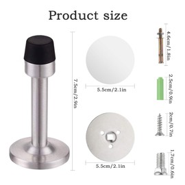 SiHuiTu 2X Wall Mounted Door Stop, Door Stoppers for Skirtings, Mount Door Stops Indoors, Heavy Duty, Stainless Steel, Bumper Rubber Door Stopper for Walls - Doorstops ﻿ (Silvery)