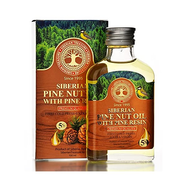 Aceite de piñón siberiano enriquecido con resina de pino – 5%, calidad premium, virgen extra, primera prensa en frío, 100 ml – 3.4 onzas líquidas