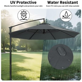 LUSCHEER Replacement Parasol Canopy Waterproof, Parasol Replacement Canopy Cover Patio Umbrella Cloth for 2m 6 Ribs Large Patio Umbrella Weatherproof UV-Anti, Dark Grey