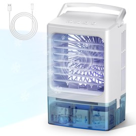 Portable Air Conditioner,3-IN-1 Evaporative Air Cooler,3 Speeds 2 Spray Outlets,900 Visiable Tank,7 Colors Light,2 Timers,Personal Mini Desktop Cooling Fan,Small AC Unit for Room Kitchen Office RV Car