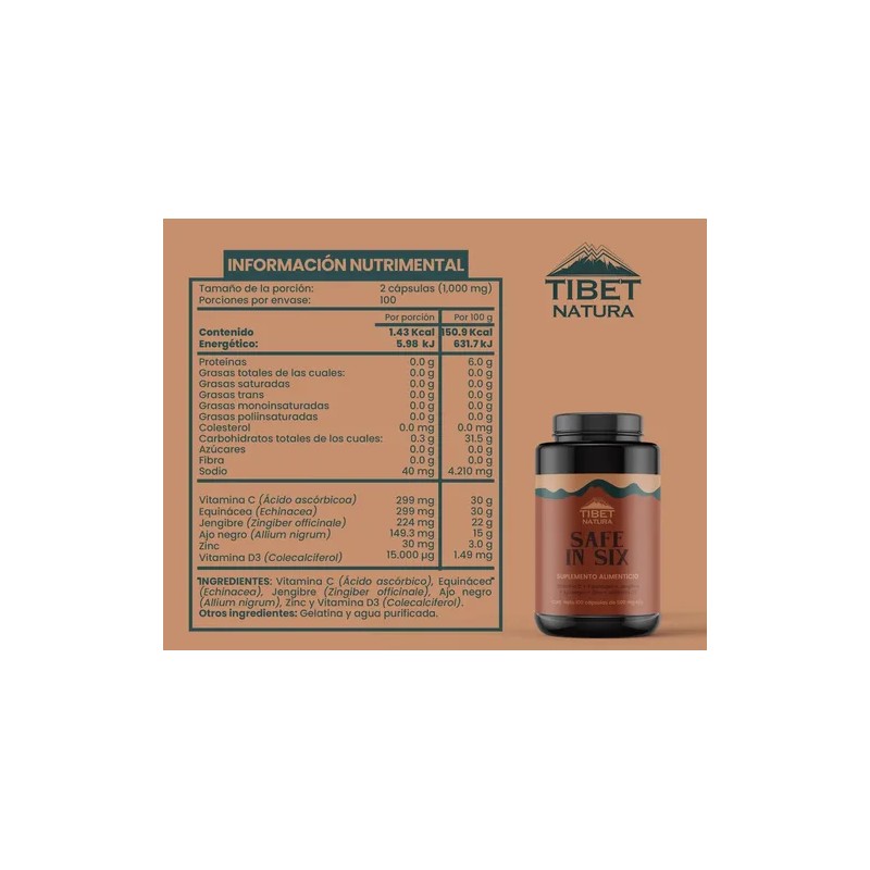 Tibet Natura Safe In Six 100 Cápsulas Vitamina D3 Zinc