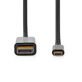 NEDIS USB-C™ Adapter | USB 3.2 Gen 1 | USB-C™ Male | DisplayPort Male | 4K @ 60Hz | 2.00 m | Round | Gold-Plated | PVC | Black | Box