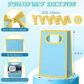 Kolldenn 24 Pcs Mini Gift Bags with Handles 6.3 x 3.9 x 2.8 Inch Party Favors Elegant Small Gift Bags with Ribbon Bow for Wedding Birthday Graduation Bridesmaid Holiday Party Favors(Lighted Blue)