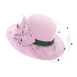 Caprilite Large Brim Felt Fedora Formal Hat Wool Mix Occasion Birdcage Veil Netting Hatinator Fascinator (Wool Blend, Blush Pink)