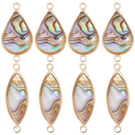 PH PandaHall 16pcs Natural Abalone Shell Connector Charms 2 Styles Shell Pendants Charms with Brass Findings Abalone Shell Connectors for Bracelet Earrings Necklace DIY Jewellery Making
