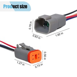 4 Pin Deutsch Car Waterproof Electrical Connector with 17AWG Cable Wire, 4 Way Automotive Male and Female Plug Wiring Harness, 4 Wire DT Pigtail for Cars, Boats, Trucks
