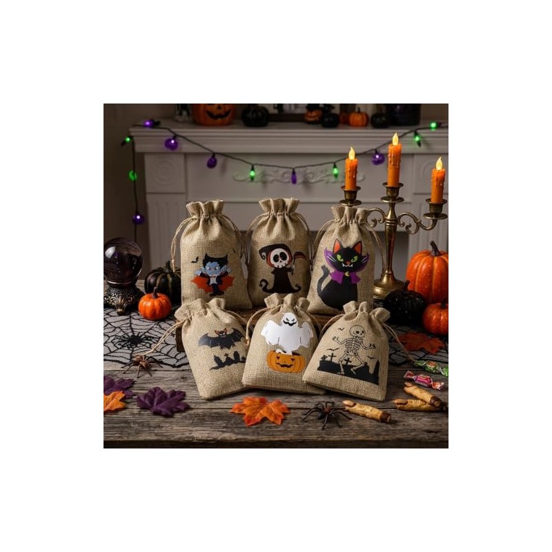 60 Bolsas de Regalo de Arpillera para Halloween con Cordón
