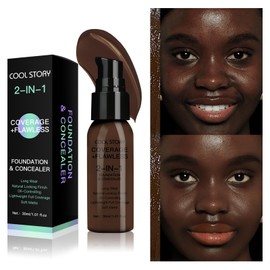 2-in-1 Foundation and Concealer Long Wear Natural Matte Finish Lightweight Coverage (Deep)