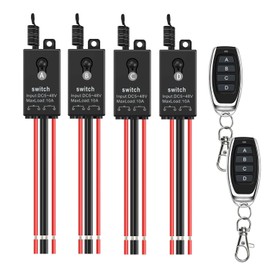 Meskliu 12v Remote Control Switch,4 Way Mini Wireless Switch,DC 12V/24V/48V/10A Relay with 328FT Long Range, Wireless RF Switch for Car,Lamps,LED Lights,Fans(2 Remote Controls,4 Receivers)