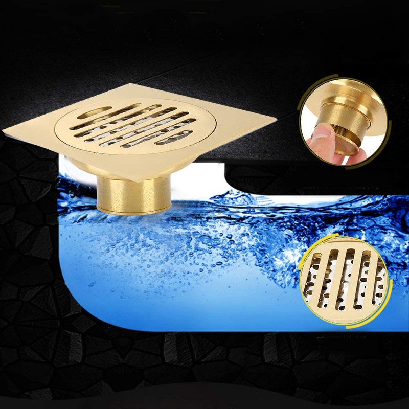 QANYEGN Gold Bathroom Drain, Copper Shower Floor Drain, Brass Shower