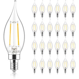 Sigalux E12 LED Bulb Candelabra Base 60 watt LED Chandelier Light Bulbs Dimmable, Flame Tip Candelabra LED Bulbs, 4.5W, 500LM 5000K Daylight, CA10 Candle Light Bulbs, 24 Packs