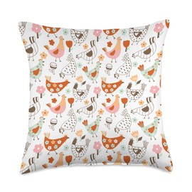 Chicken Gifts For Chicken Lovers Co. Cute Floral Farm Animal Pattern Chicken Lover Farmer Throw Pillow, 18x18, Multicolor