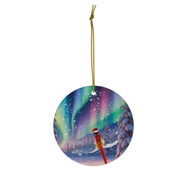 Funny Red Dragonfly Christmas Ornament 2025 Ceramic Circle White - Festive Winter Northern Lights Holiday Xmas Tree Hanging Decoration Gifts for Dragonfly Lovers
