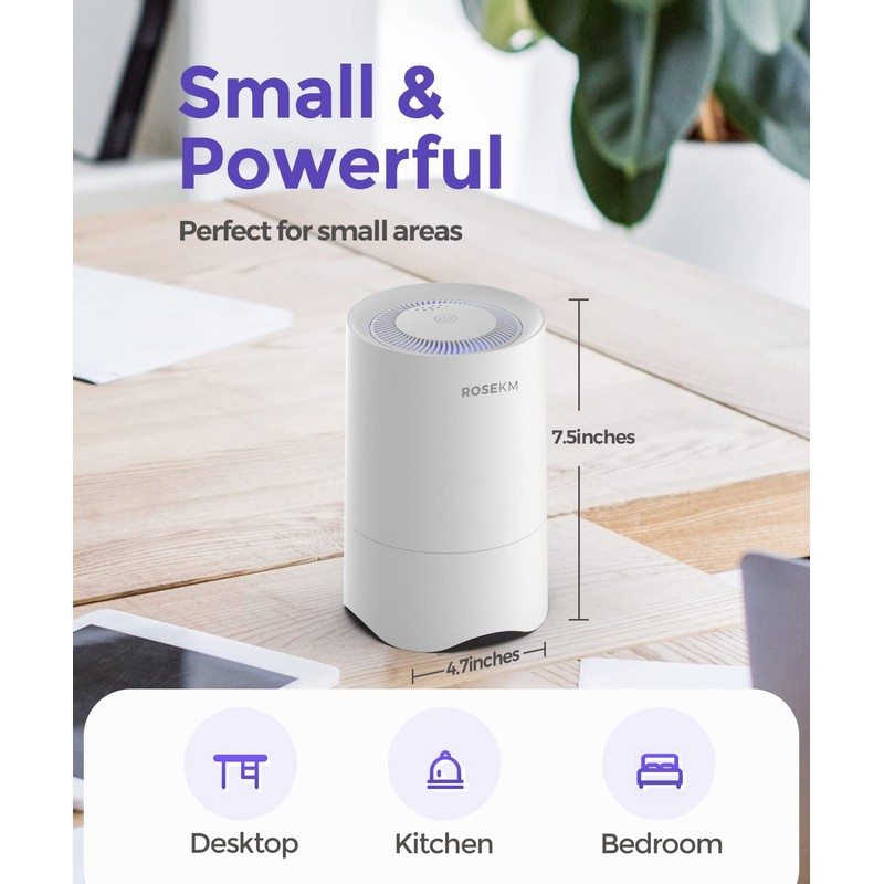 Rosekm Small Air Purifier for Home Bedroom, Personal Desk Mini