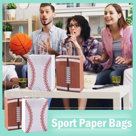 Beadthoven 8Pcs Baseball Paper Bags with Handles 5.83x3.19x8.31 Inch Baseball Party Favors Presents Bags Sport Theme Goodie Treat Bags for Birthday Sport Teams Baseball Party Supplies Shopping Grocery