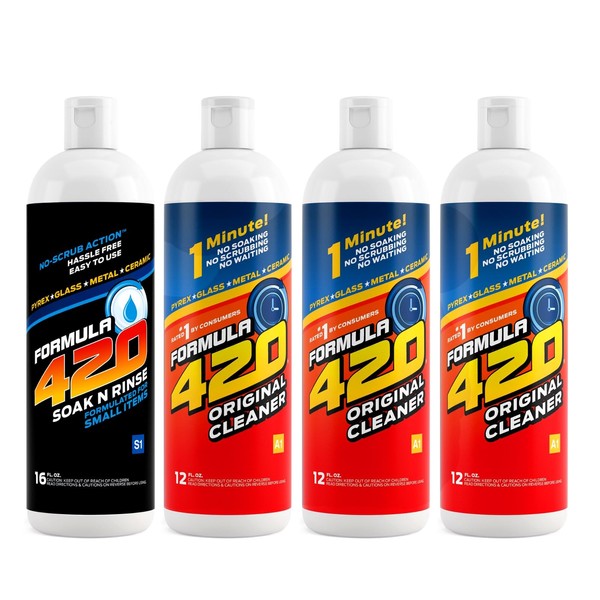 Formula 420 Perfect Pair : Formula 420 Original Glass Metal Ceramic Cleaner 12 Oz. 3 Pack & 1 Bottle Formula 420 Soak-N-Rinse 16oz (4 bottles total)