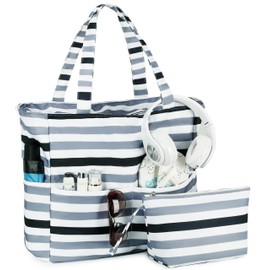 LOIDOU Large Tote Beach Bag Waterproof Sandproof Beach Pool Swim bag with Zipper & Wet Pockets Tote Bag for Teacher Grocery