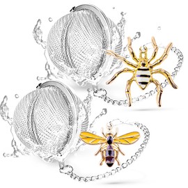 Tea Infuser 2 pcs TeaSanavie Tea Strainer Handmade Honey Bee & Spider Loose Leaf Tea Steeper Tea Ball with Bee Charm Pendant Tea Infusers for Loose Tea