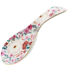 LEAZUL Ceramic Spoon Rest for Stove Top Kitchen Counter Large Spoon Holder Farmhouse Floral Flowers Print Coffee Spoon Cooking Utensil Tools Rest Modern Kitchen Decor