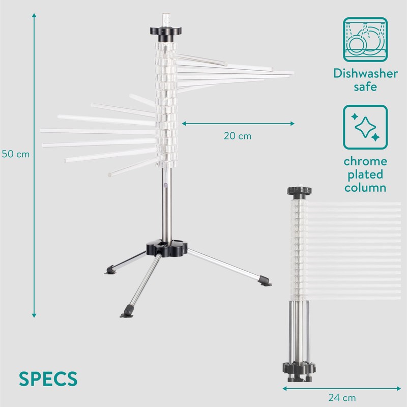 Navaris Collapsible Pasta Drying Rack - Tall Compact Spaghetti Noodle