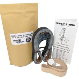 Super Strop 1X30 Super Strop Beginner Knife Sharpening Leather Belt Kit W/ 15 Pack Belt Asst