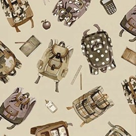 Elizabeth's Studio Growing Up Backpacks Cream 100% Cotton Fabric by The Yard