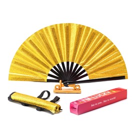ffscafscn Folding Fan Clack Hand 13inch Bamboo Holster for women Dancing Party Wedding Night Club Concert Festival Large (Golden)