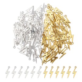 CHGCRAFT Pack of 120 2 Colours Flash Shape Charms Lightning Bolt Pendant Tibetan Style Alloy Pendant for Necklace Earring Bracelet Haircraft Jewellery Making, Silver and Gold, Alloy Steel