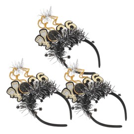 Mikinona 3pcs Sparkly Happy Year Headband Elegant Hair Accessories with Stars and Sequins for Chinese Year Parties and Holiday Celebrations
