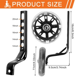 Bike Stabilisers for Childs Bikes, Bicycle Training Wheels, Bicycle Training Flash Wheels Compatible with 12 14 16 18 20 Inch, Mute Flash Wheel with Adjustable Bike Stabiliser Mounted Kit