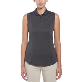 Callaway Women's Sleeveless Golf Polo Shirt with Moisture-Wicking Fabric, Black Heather