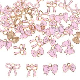 ZEYIYER 40 PCS Enamel Charms for Jewellery Making, Pink Metal Jewellery Charms Handmade Pendant, Cute Bow Charms for Bracelet Necklace Earrings DIY Craft Supplies