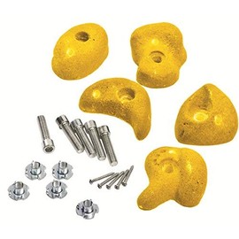 Yellow Climbing Stones Grips Set of 5 Pieces + Hardware for Kids Climbing Frames or Tree Houses.