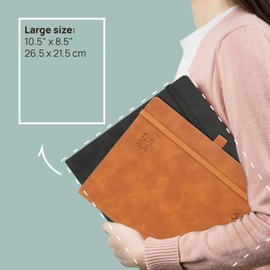 POPRUN Academic Diary Week to View 2025-2026 Large PU Leather Soft Cover 26.5 x 21.5 cm - 25/26 Weekly Planner & Notebook in One, Inner Pocket, Monthly Tab (Lilac)