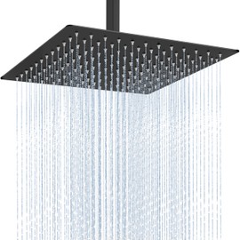 Midanya Rain Shower Head, Stainless Steel Large Rainfall Shower Head High Pressure, Bathroom Waterfall Square Showerhead, Ceiling or Wall Mount, Matte Black 12 Inch