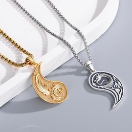 MEDWISE Dragon Phoenix Yin Yang Necklace Double 925 Sterling Silver Dragon Phoenix Pendant Partner Friendship Couples BFF Pendant Necklace Yin Yang Jewelry Matching Set for Her Him Women Men