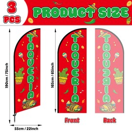 3 Sets Tacos Burritos Feather Flag Mexican Food Swooper Flag Mexican Restaurants Advertising Banner Sign for Business with Carbon Fiber Pole and Advanced Ground Stake Portable Bag for Outside Store